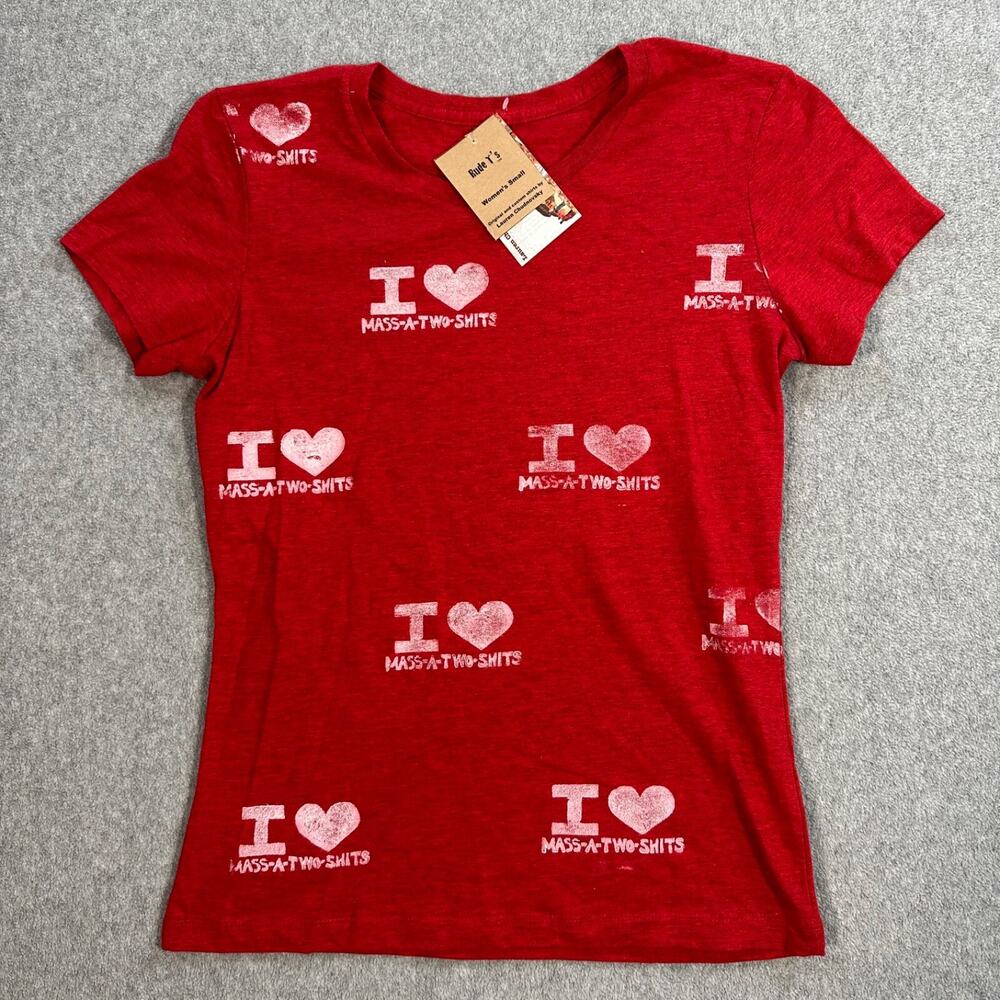 Rude T's I Love Massachusetts Graphic T-Shirt Women's Small Short Sleeve Red New
